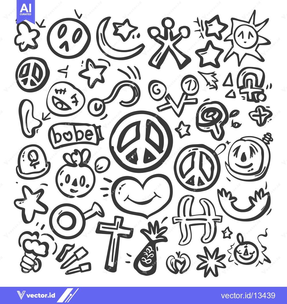 Premium Vector dari A Collection of Hand-Drawn Symbols and Emojis in Black and White