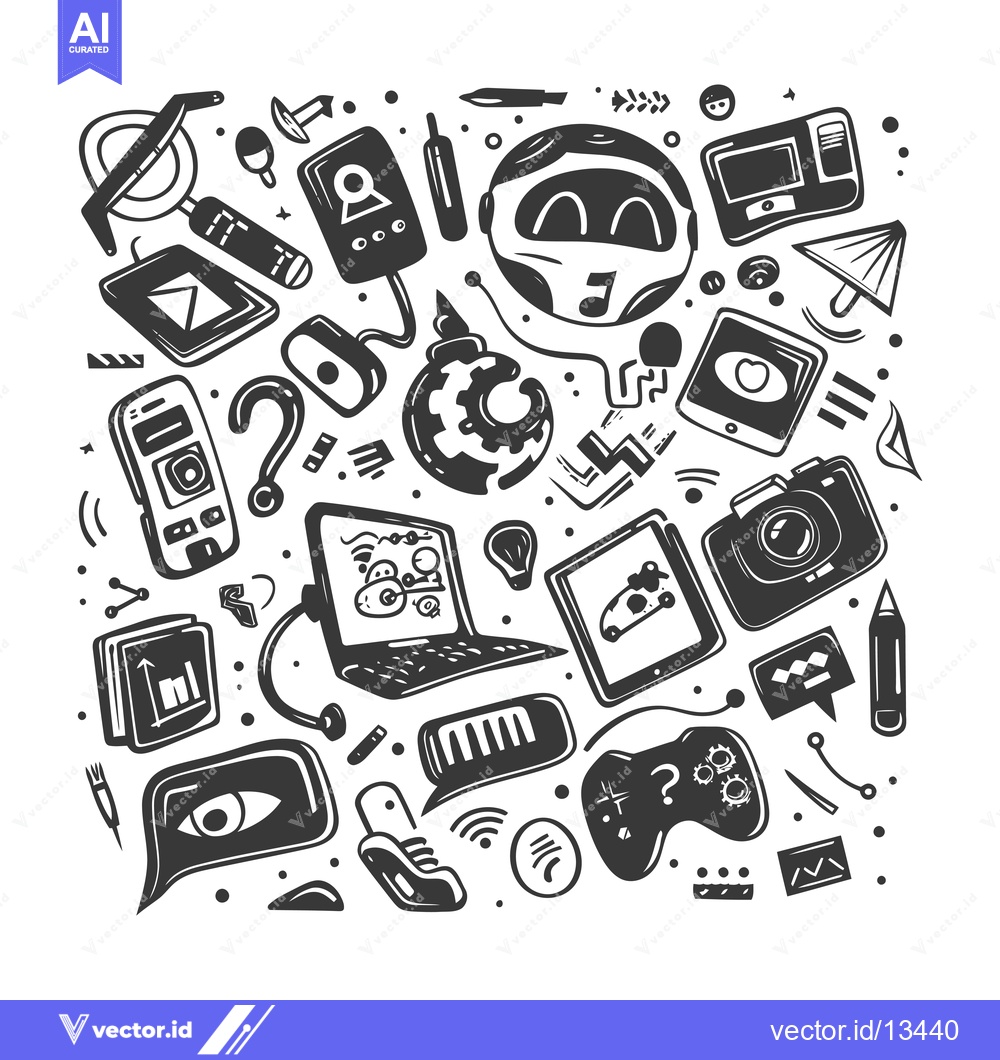 Premium Vector of A Collection of Hand-Drawn Technology and Gadget Icons