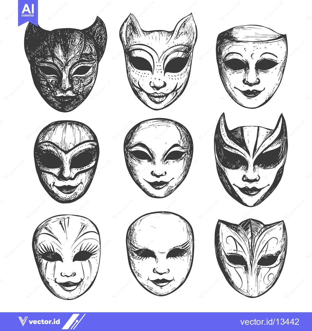 Premium Vector of A Collection of Hand-Drawn Venetian Carnival Masks