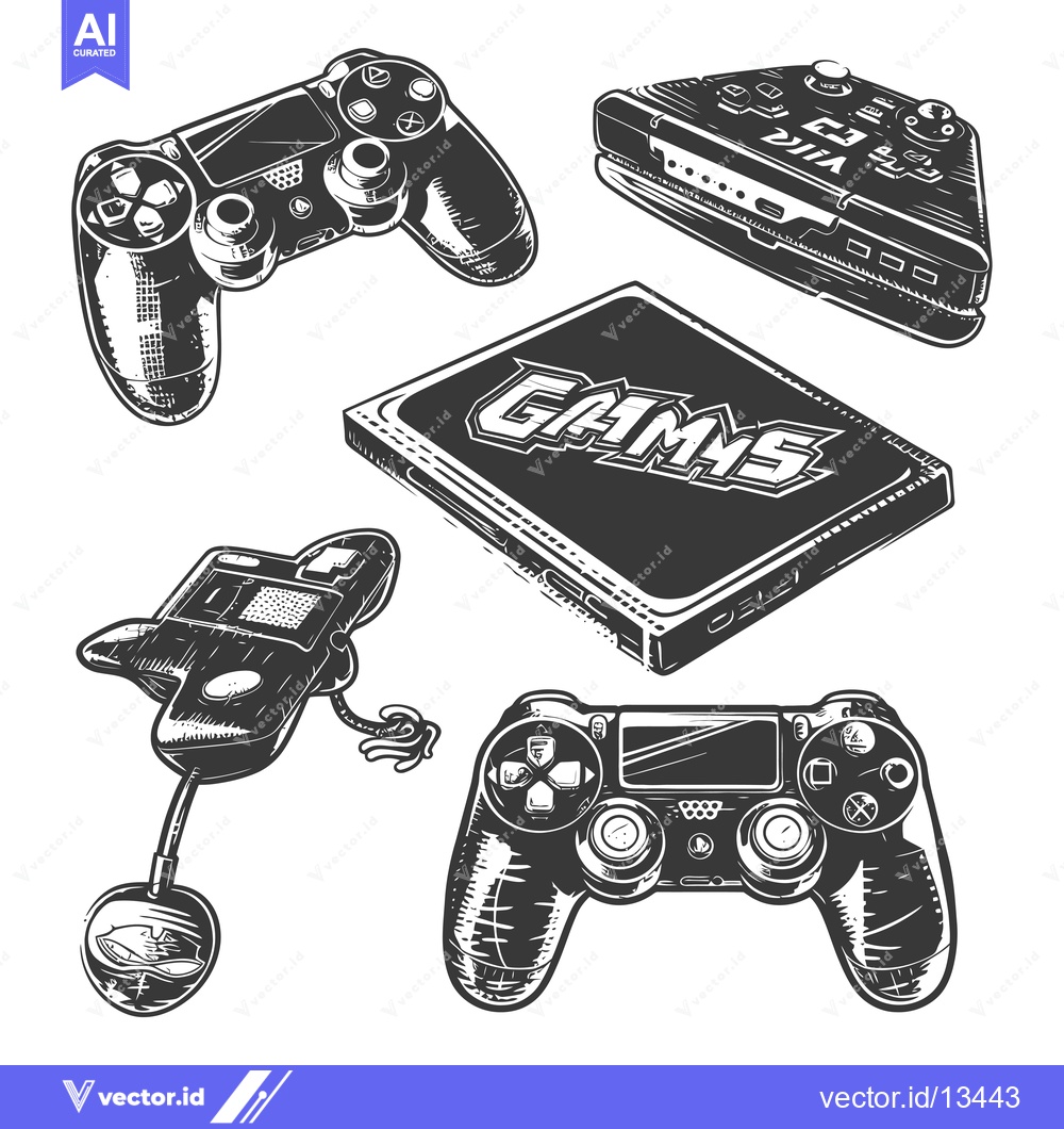 Premium Vector dari A Collection of Hand-Drawn Video Game Controllers and Consoles