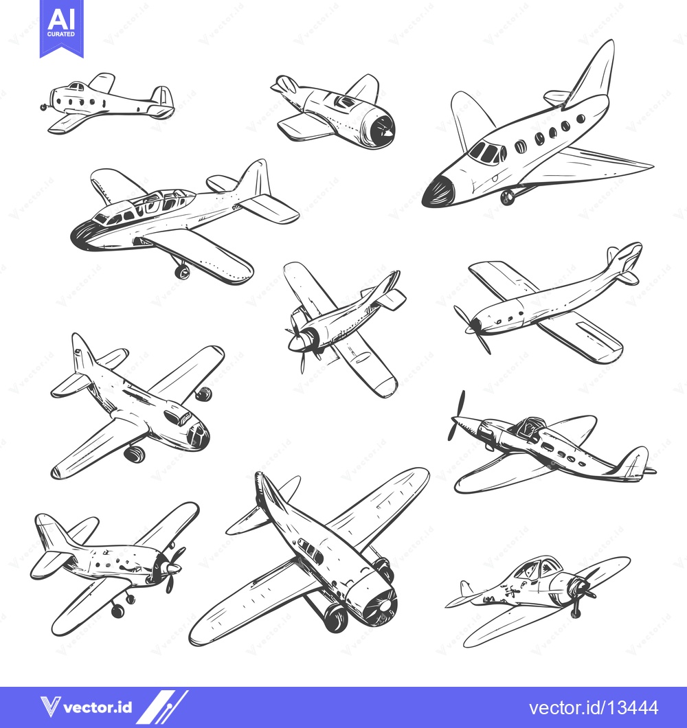 Premium Vector of A Collection of Hand-Drawn Vintage Airplane Illustrations
