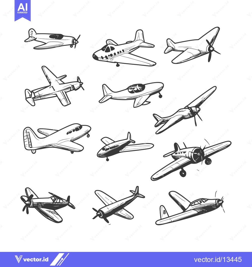 Premium Vector of A Collection of Hand-Drawn Vintage Airplane Sketches
