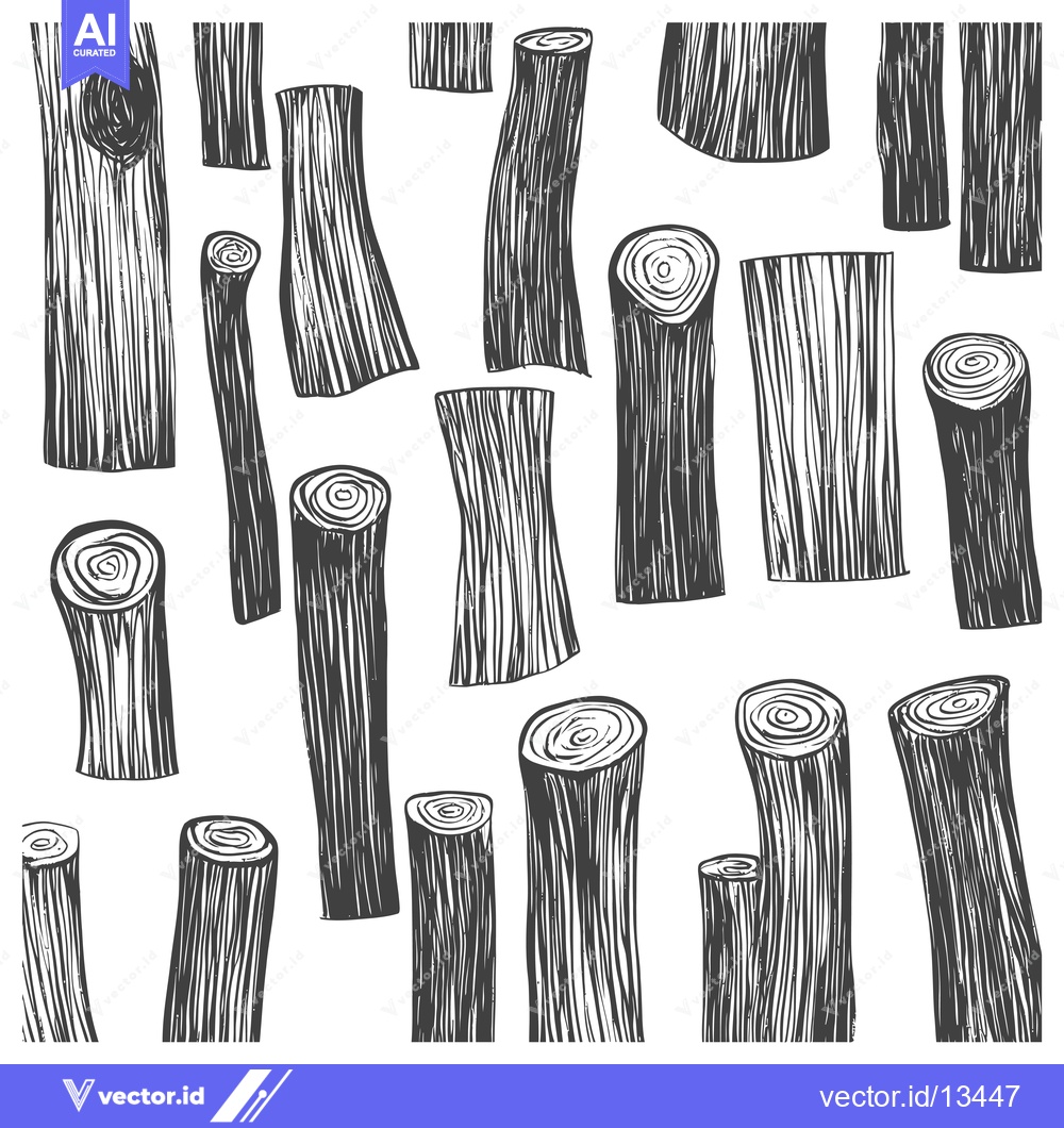 Premium Vector dari A Collection of Hand-Drawn Wooden Logs with Detailed Grain Patterns