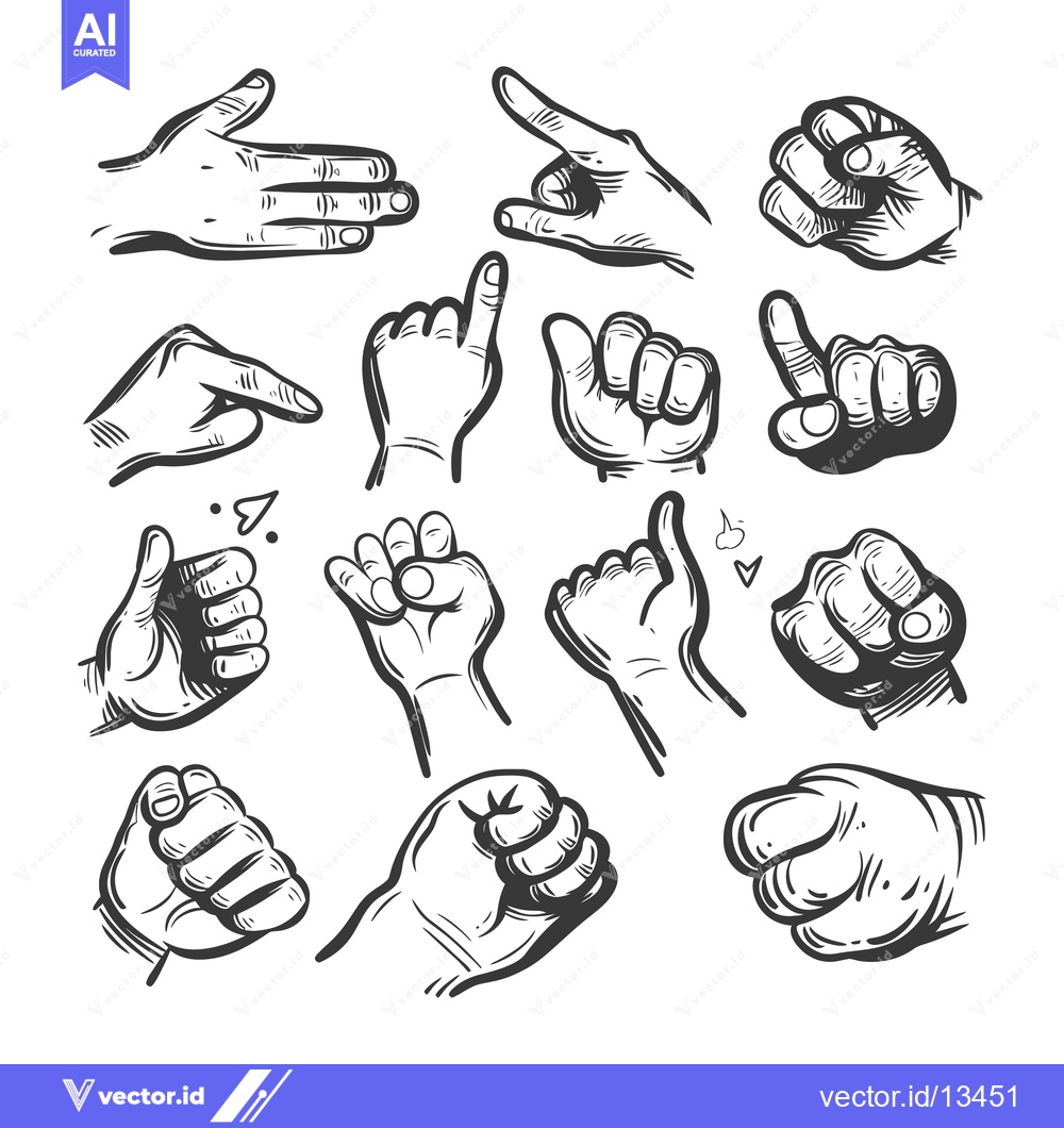 Premium Vector dari A Collection of Hand Gestures in Black and White Line Drawings