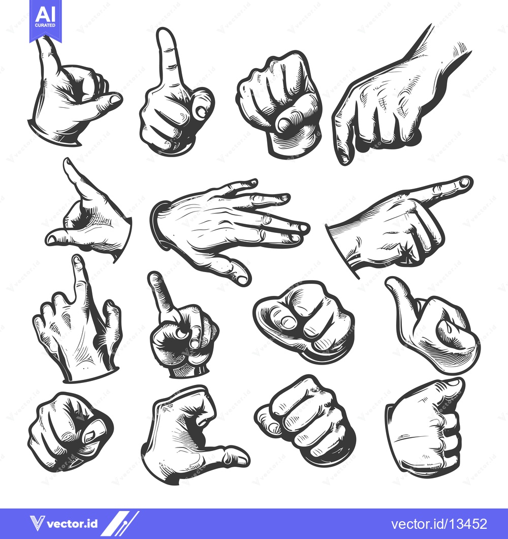 Premium Vector dari A Collection of Hand Gestures in Vintage Illustration Style