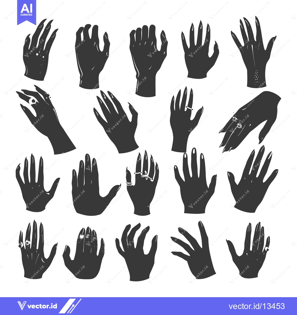 Premium Vector dari A Collection of Hand Silhouettes with Various Poses and Jewelry