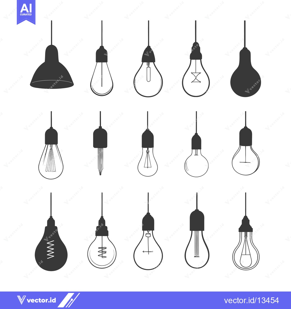 Premium Vector dari A Collection of  Hanging Lightbulb Silhouettes