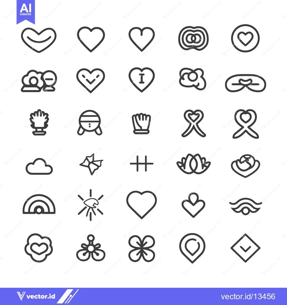 Premium Vector of A Collection of Heart-Related Icons in Line Art Style