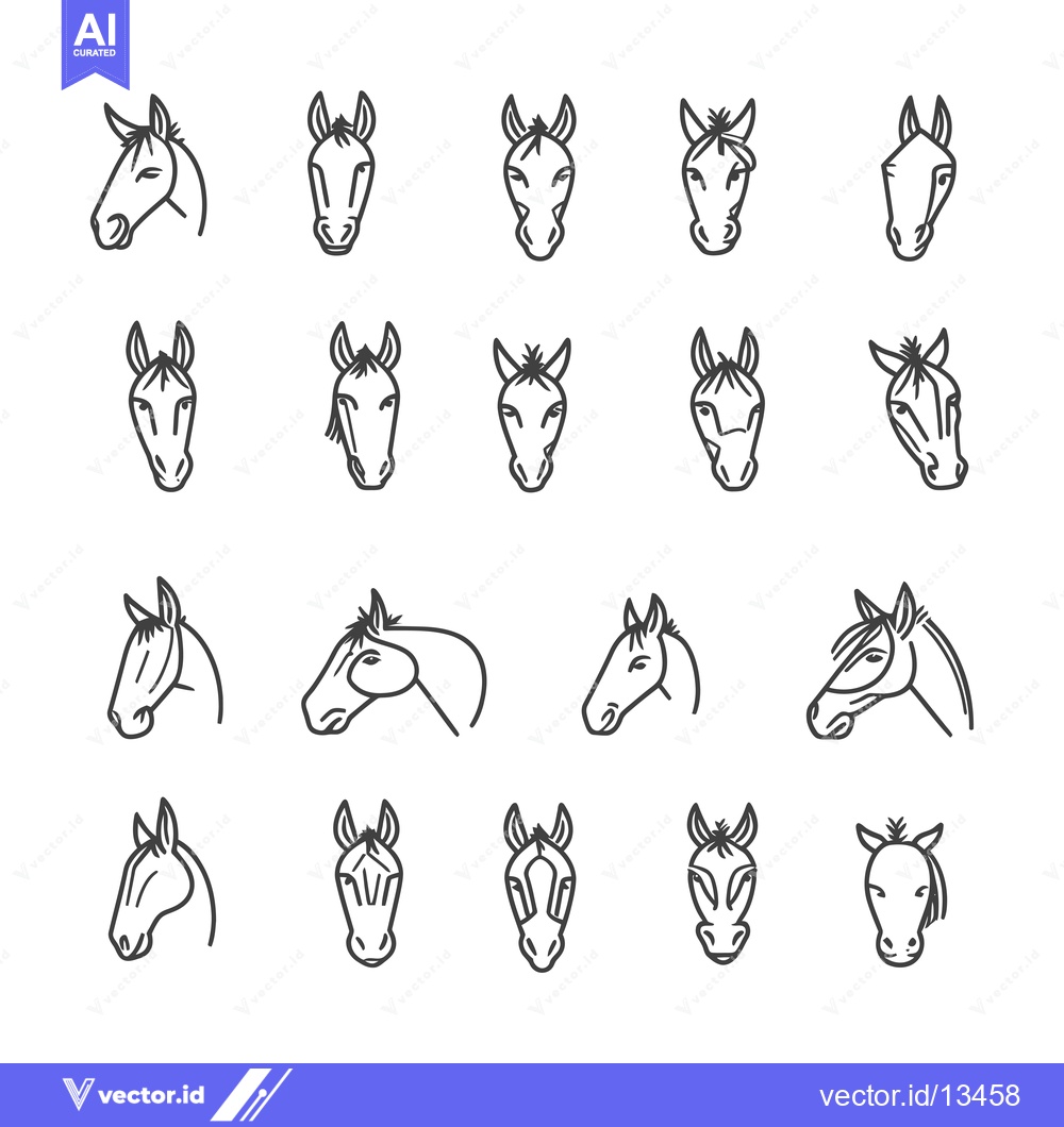 Premium Vector of A Collection of Horse Head Line Art Illustrations
