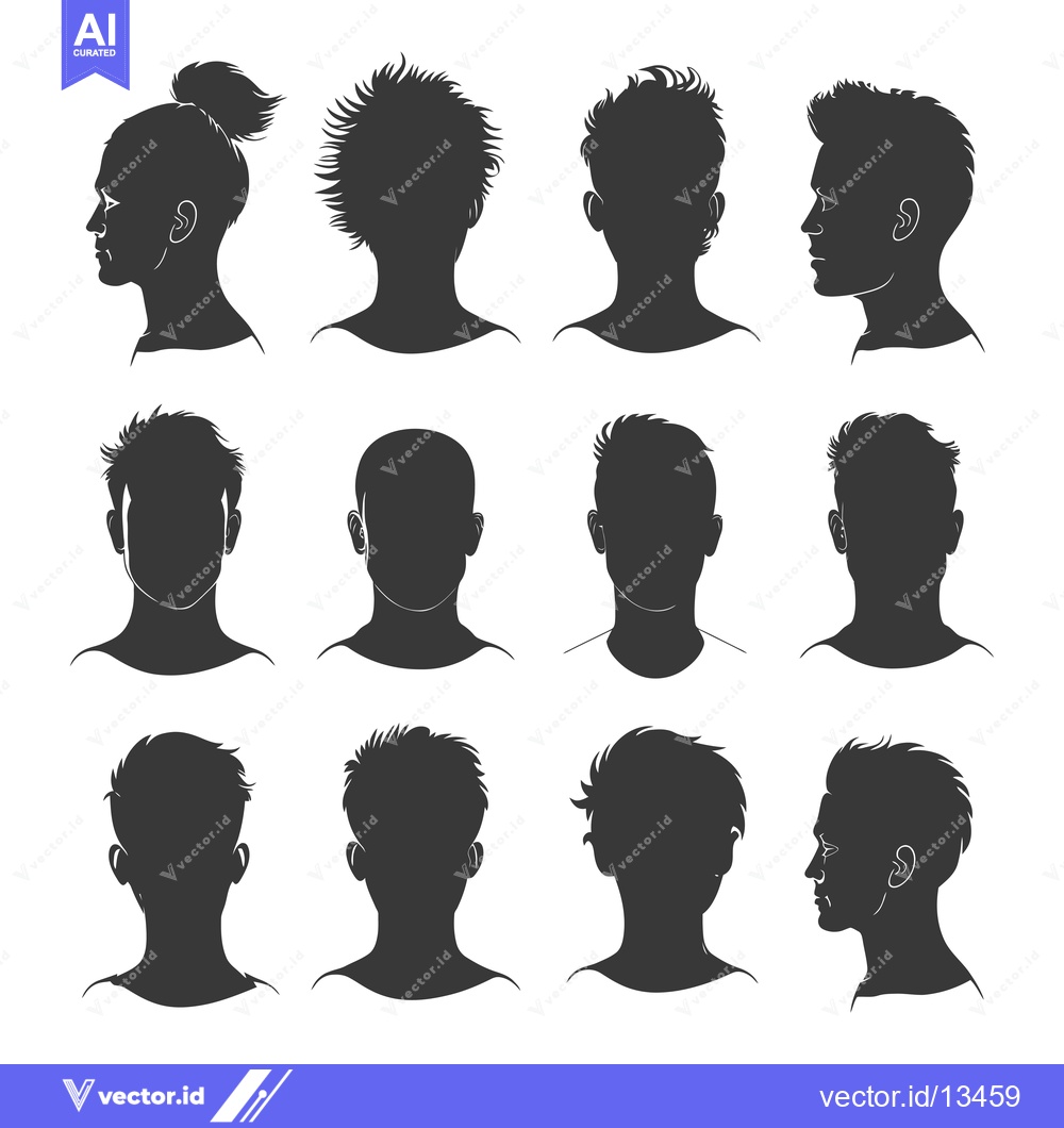 Premium Vector of A Collection of Human Head Silhouettes in Different Hairstyles and Ang