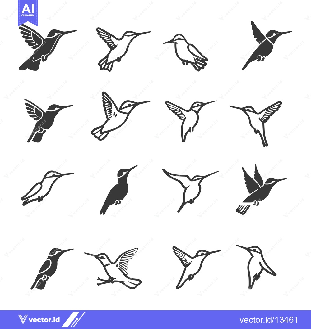 Premium Vector of A Collection of Hummingbird Silhouettes in Different Poses