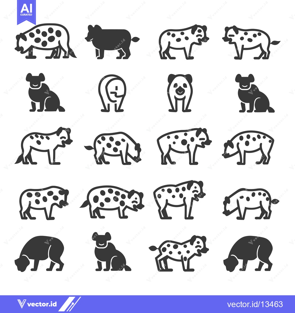 Premium Vector of A Collection of Hyena Icons in Various Poses