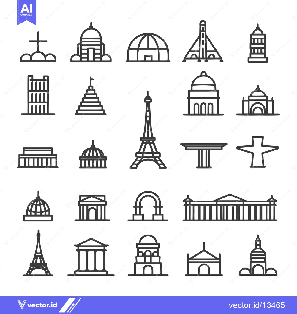 Premium Vector dari A Collection of Iconic Architectural Structures in Line Art Style