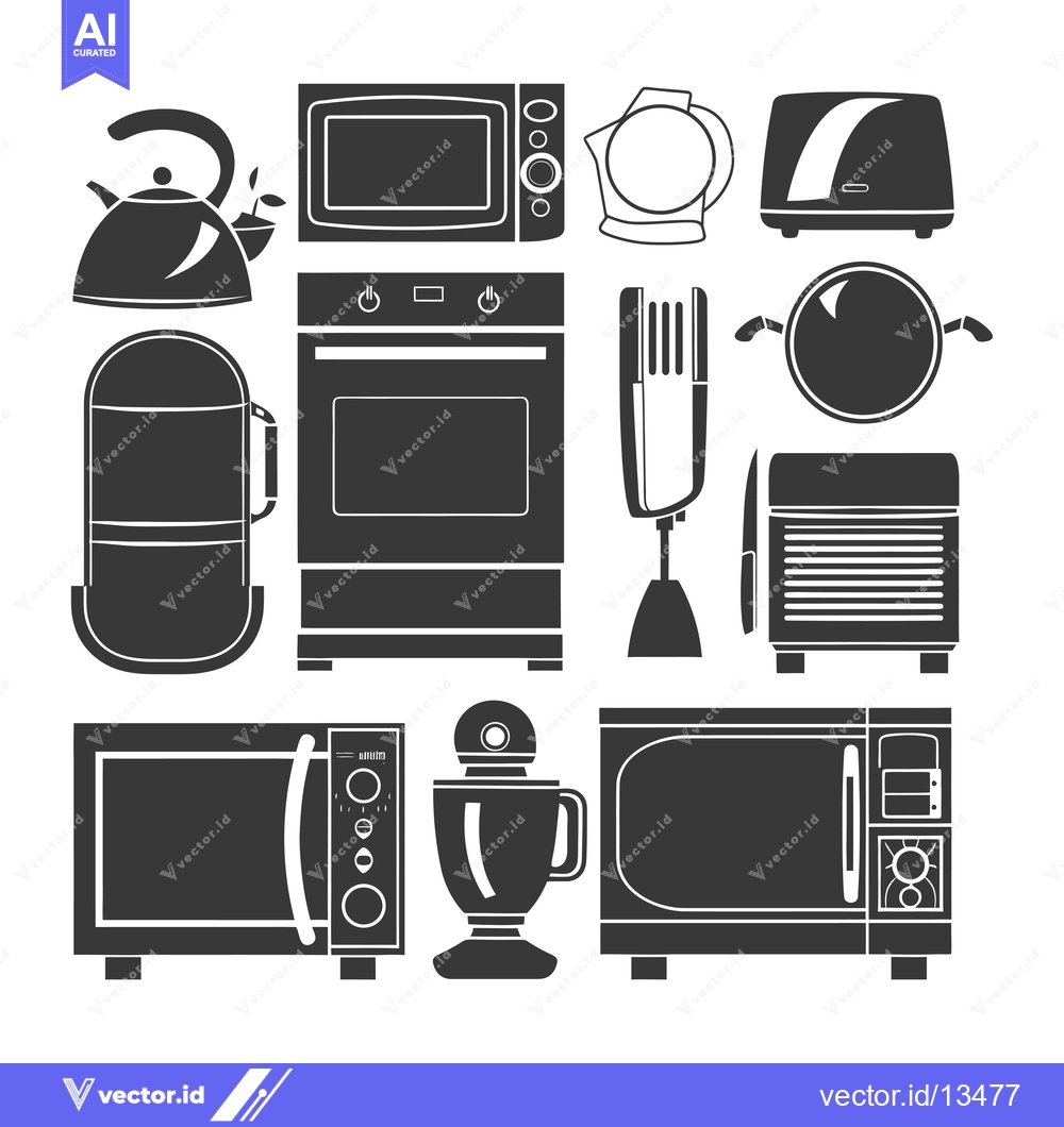 Premium Vector of A Collection of Kitchen Appliances in Black and White
