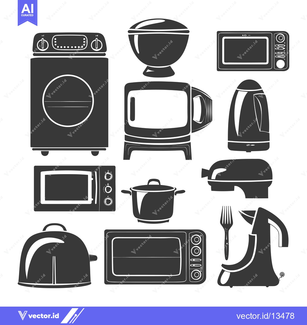 Premium Vector dari A Collection of Kitchen Appliances in Silhouette