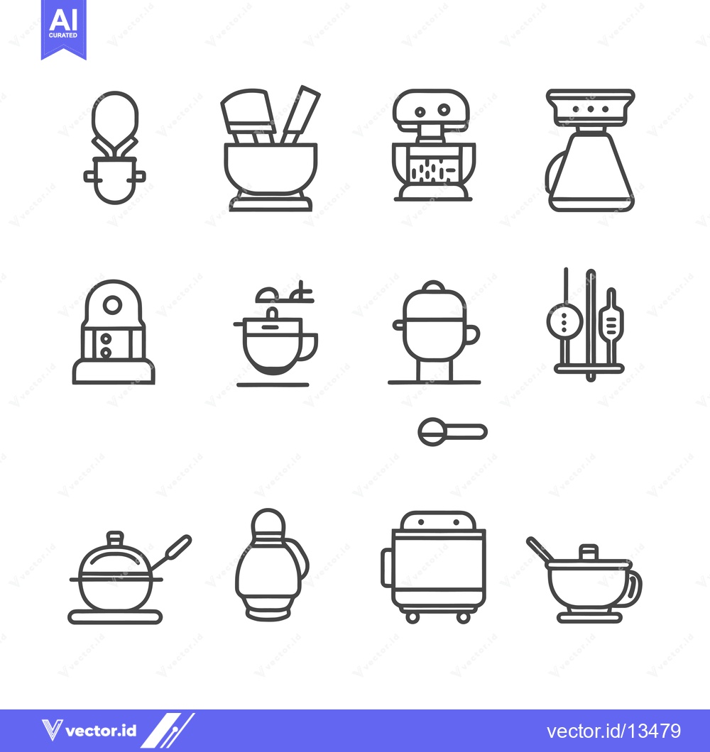 Premium Vector dari A Collection of Kitchen Utensil and Appliance Line Icons