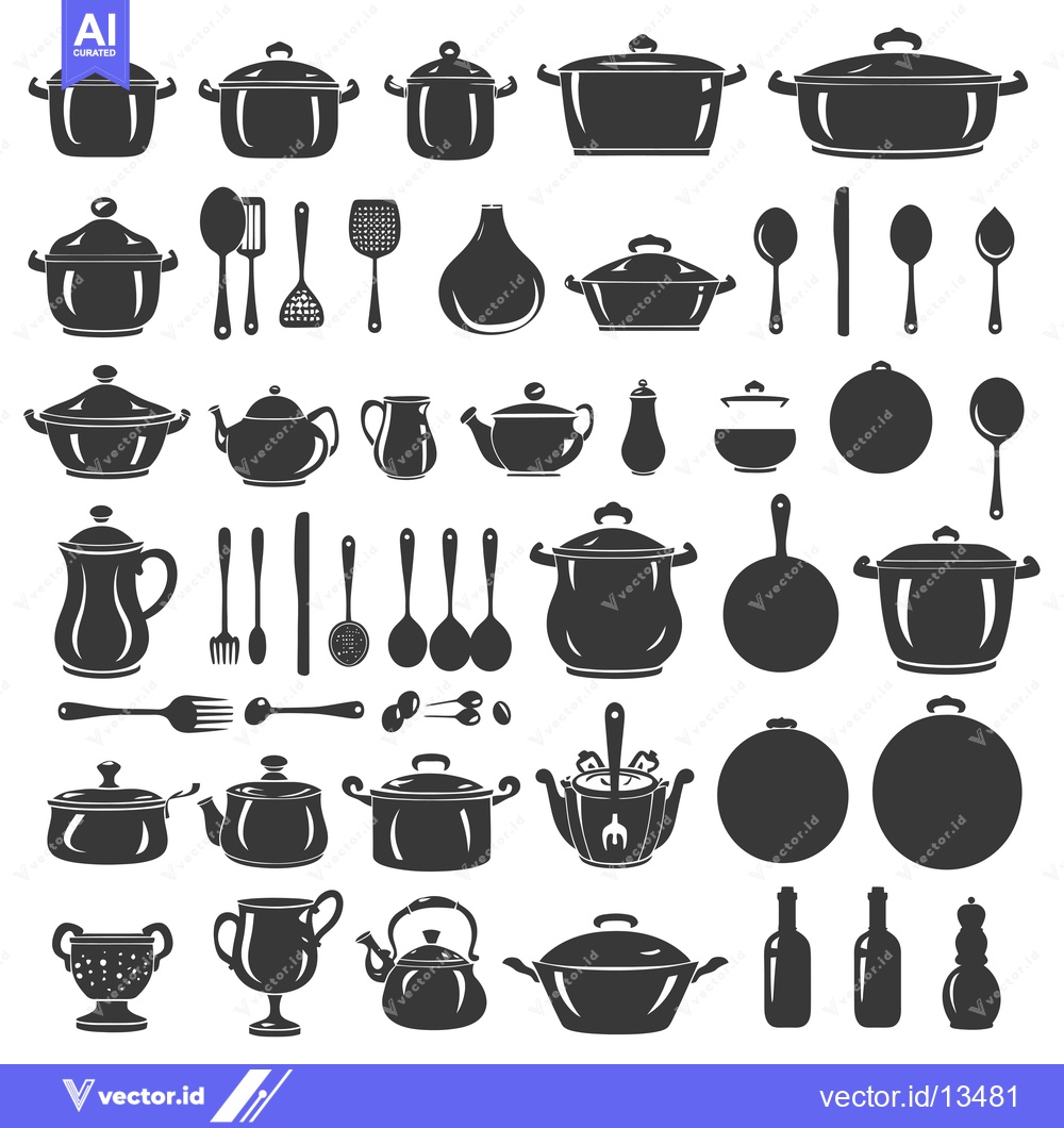Premium Vector of A Collection of Kitchen Utensils and Cookware Silhouettes