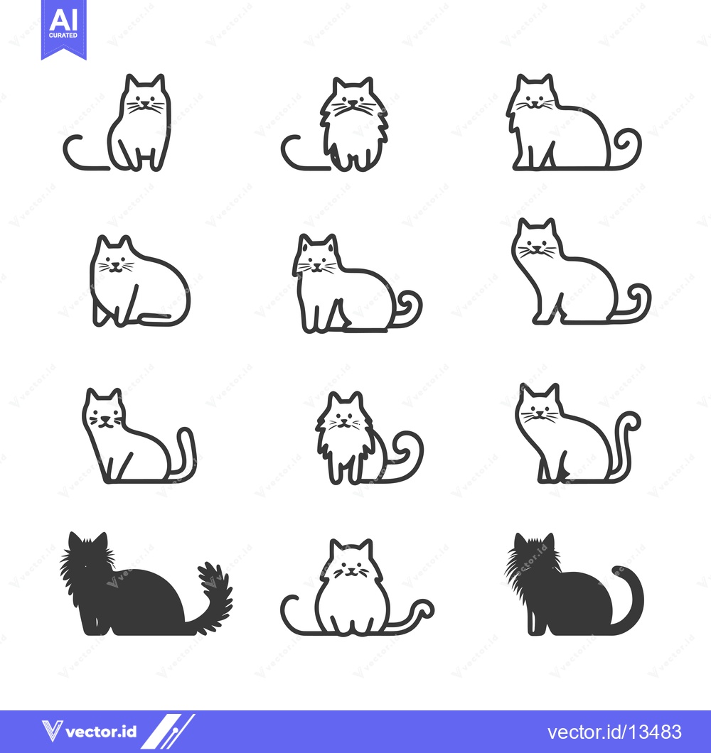 Premium Vector dari A Collection of Line Art and Silhouette Cat Icons