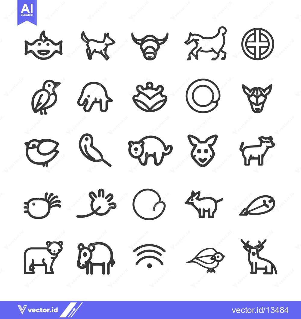 Premium Vector of A Collection of Line Art Animal and Bird Icons