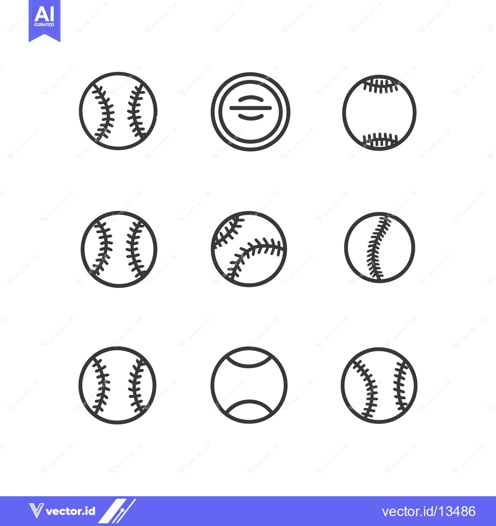 Premium Vector dari A Collection of Line Art Baseball Ball Icons