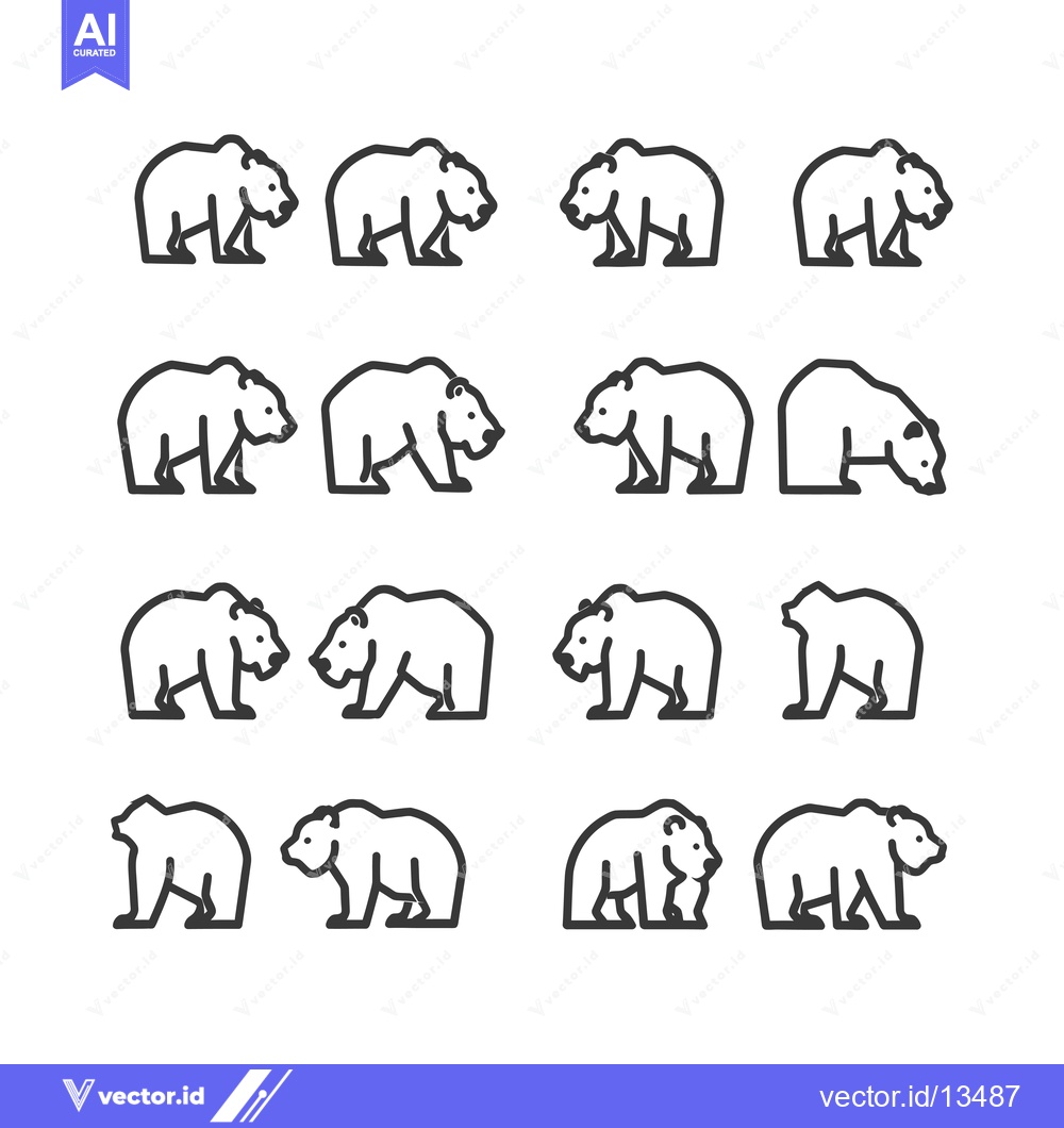 Premium Vector dari A Collection of Line Art Bear Icons in Different Poses