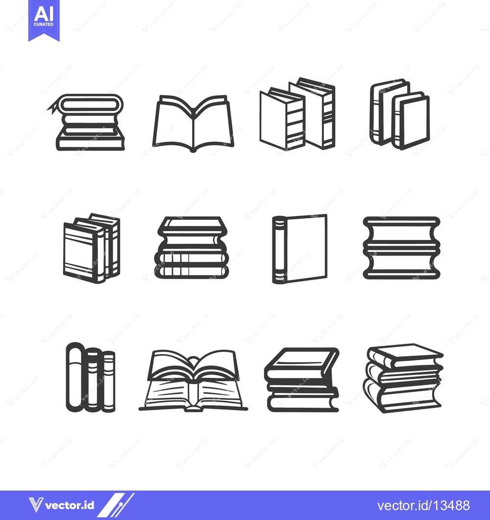Premium Vector of A Collection of Line Art Book Icons in Different Positions