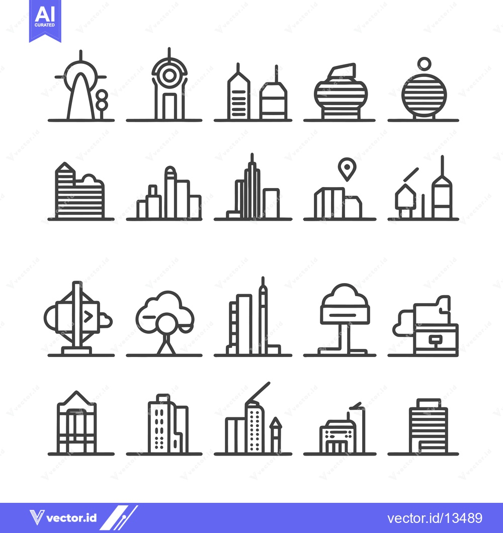 Premium Vector of A Collection of Line Art Building Icons