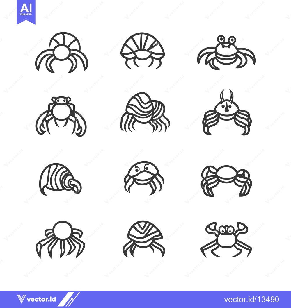 Premium Vector of A Collection of Line Art Crab Illustrations