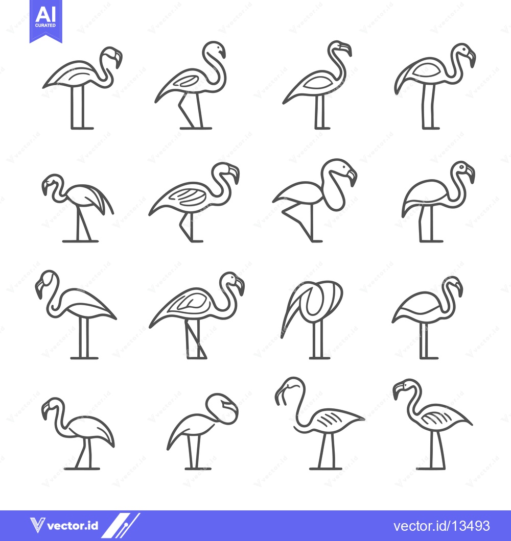 Premium Vector of A Collection of Line Art Flamingo Illustrations