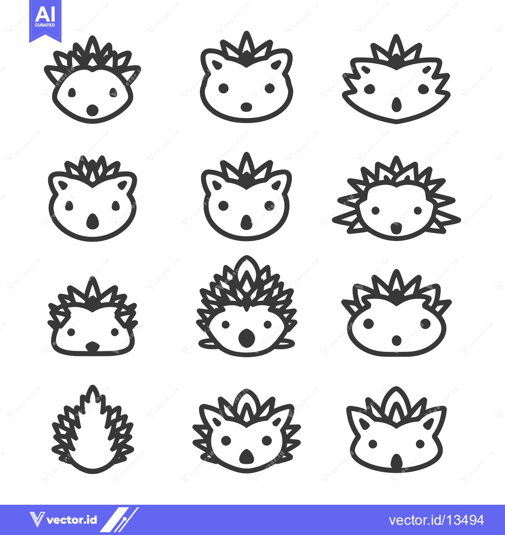 Premium Vector dari A Collection of Line Art Hedgehog Icons