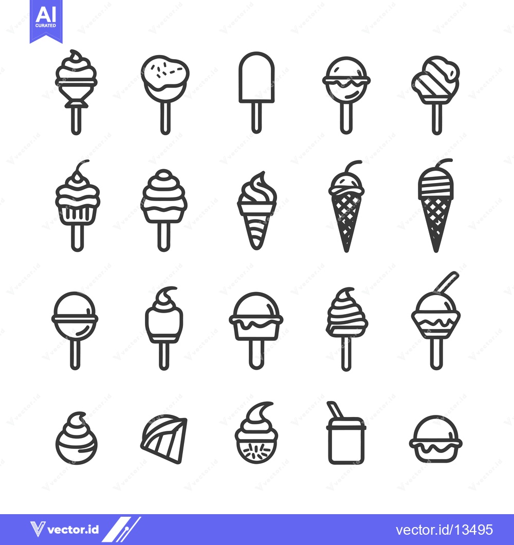 Premium Vector dari A Collection of Line Art Ice Cream and Frozen Dessert Icons