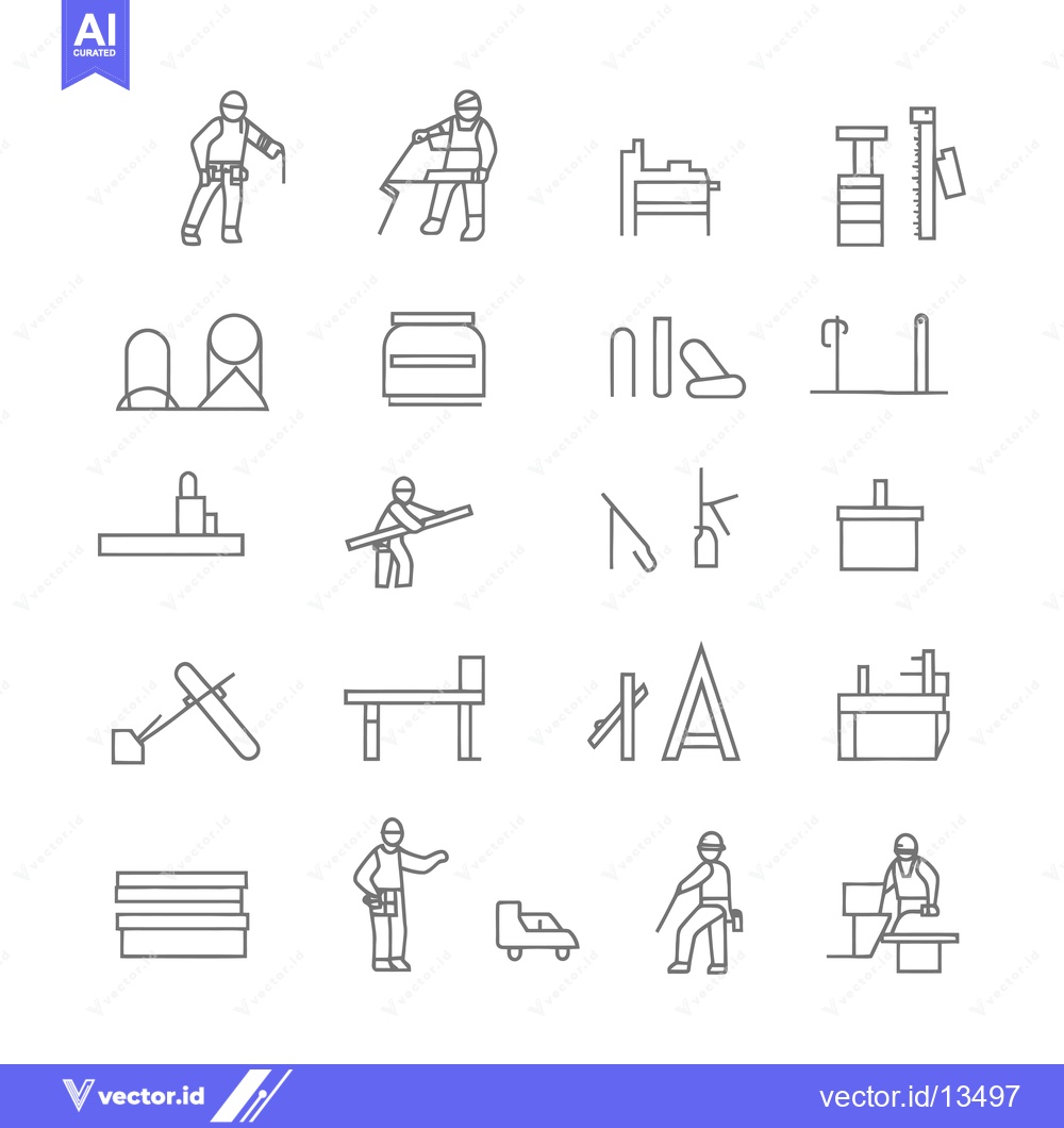 Premium Vector of A Collection of Line Art Icons Depicting Construction and Carpentry To