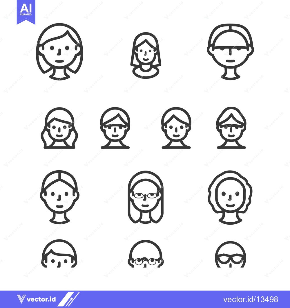 Premium Vector of A Collection of Line Art Icons Depicting Different Hairstyles and Faci