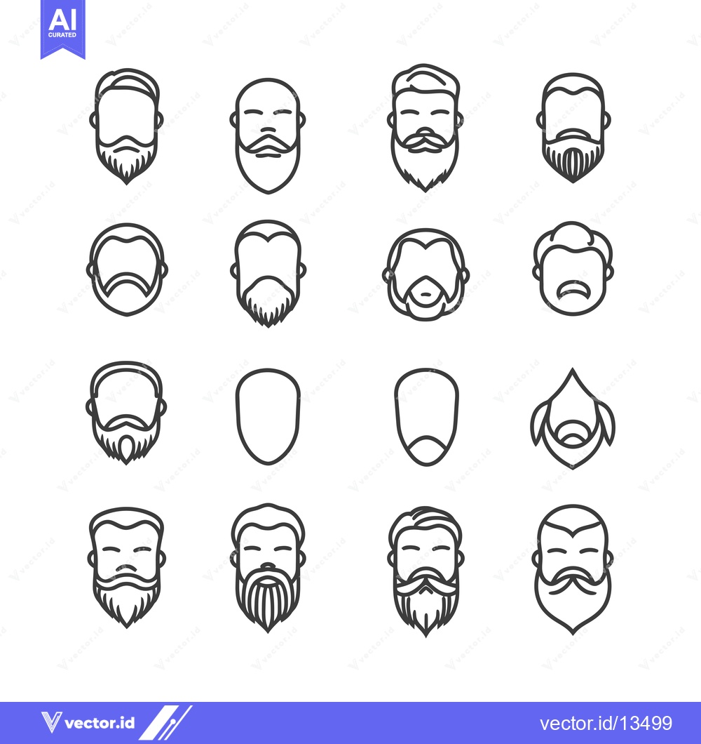 Premium Vector of A Collection of Line Art Icons Depicting Different Male Facial Hair St