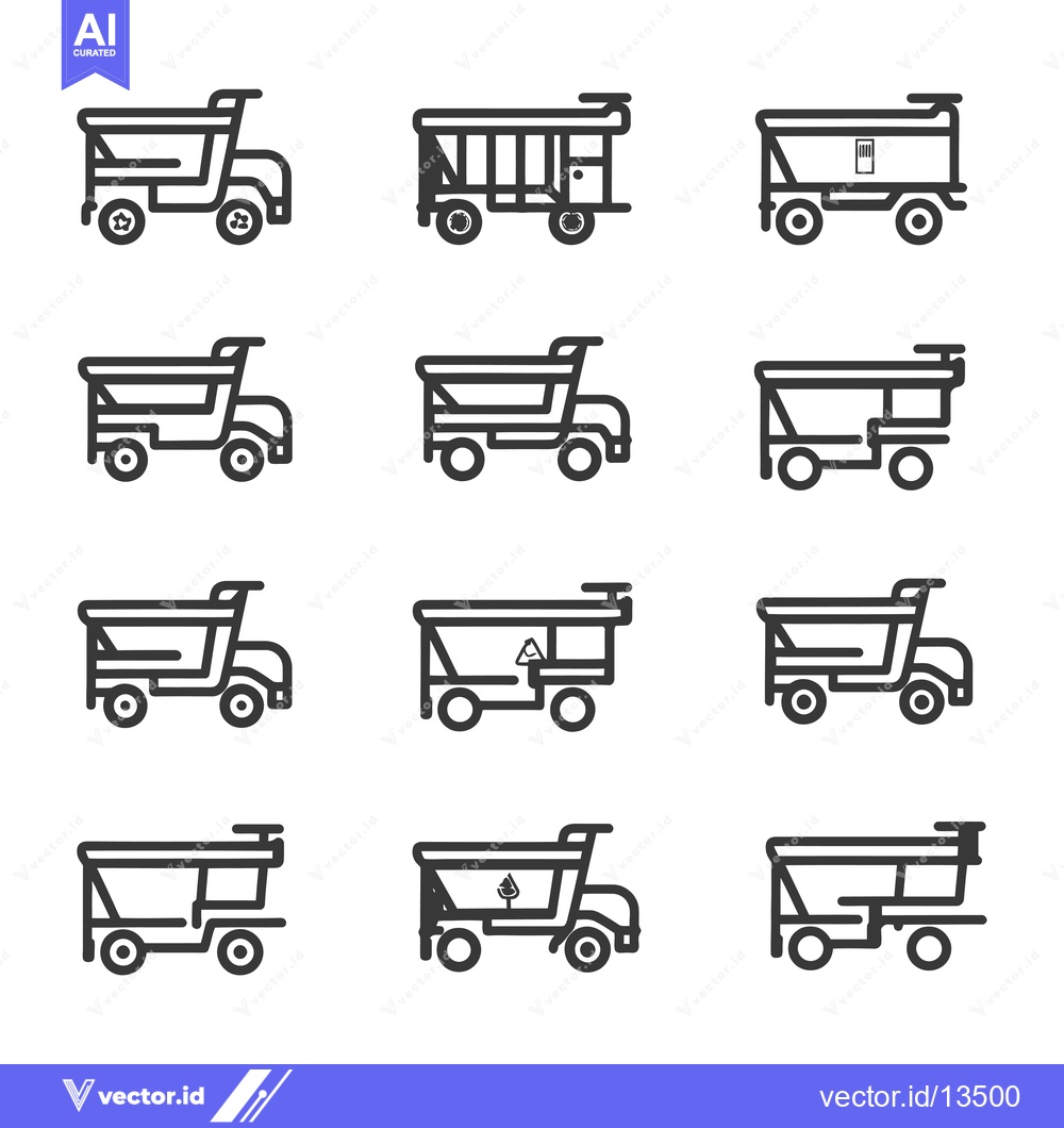 Premium Vector of A Collection of Line Art Icons Depicting Dump Trucks
