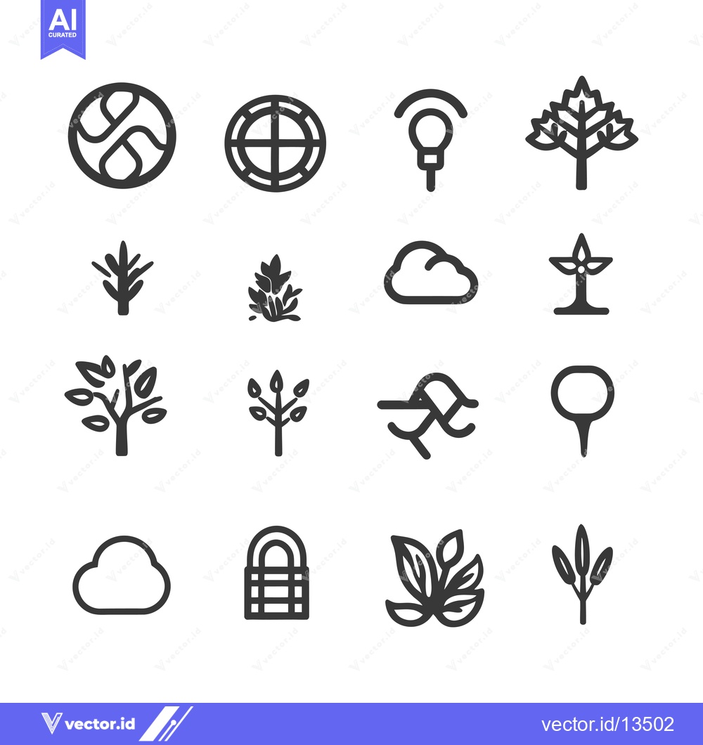 Premium Vector of A Collection of Line Art Icons Depicting Nature and Objects