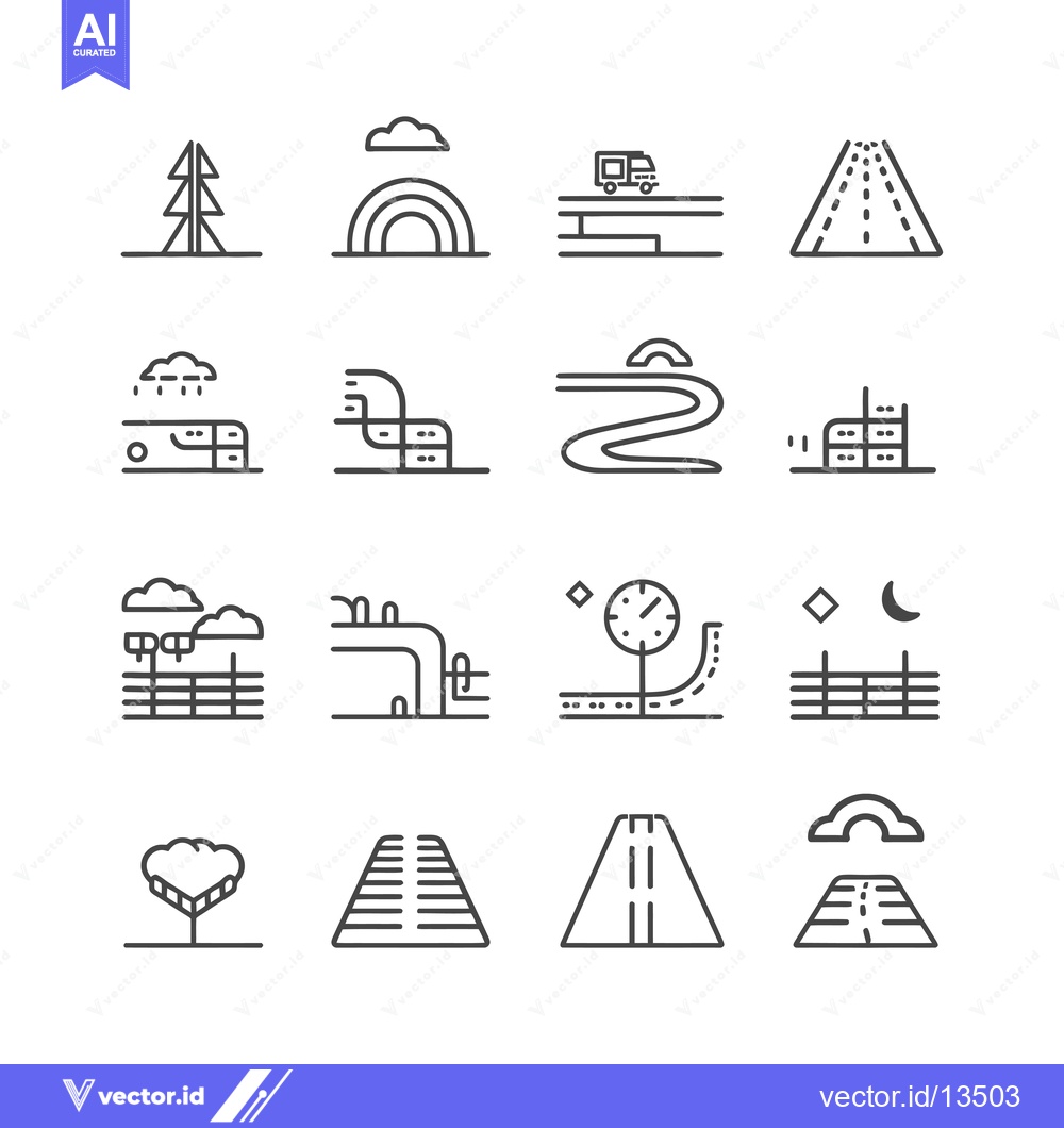 Premium Vector dari A Collection of Line Art Icons Depicting Road and Landscape Elements