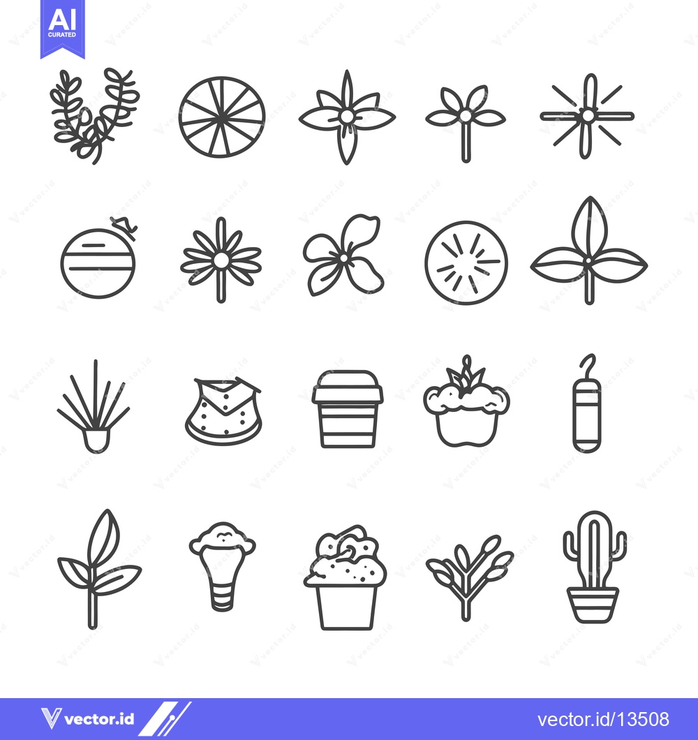 Premium Vector dari A Collection of Line Art Icons Depicting Various Plant and Flower Desi