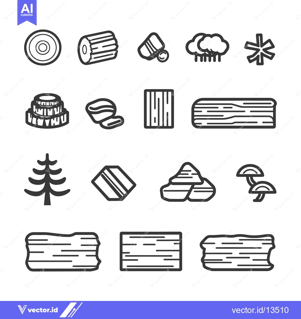 Premium Vector of A Collection of Line Art Icons Depicting Wooden Elements