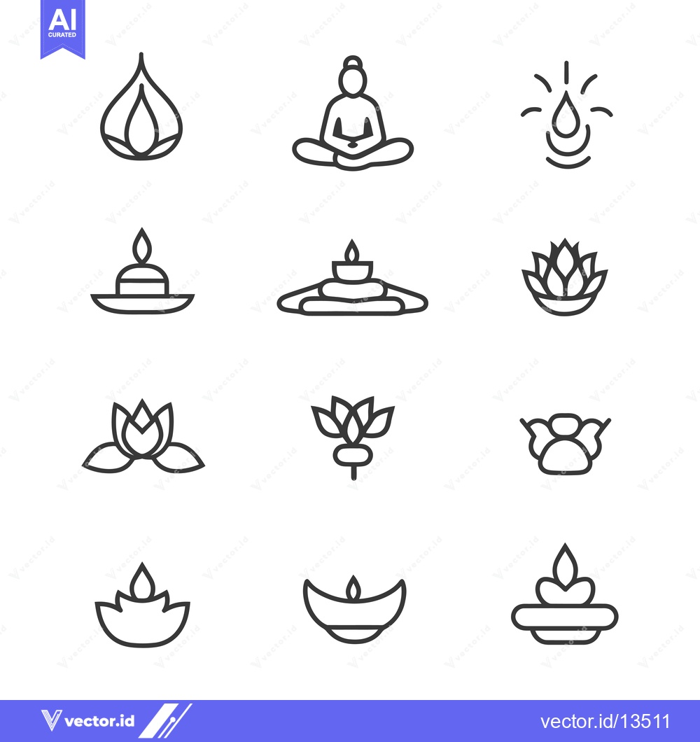 Premium Vector of A Collection of Line Art Icons Depicting Yoga and Meditation Elements