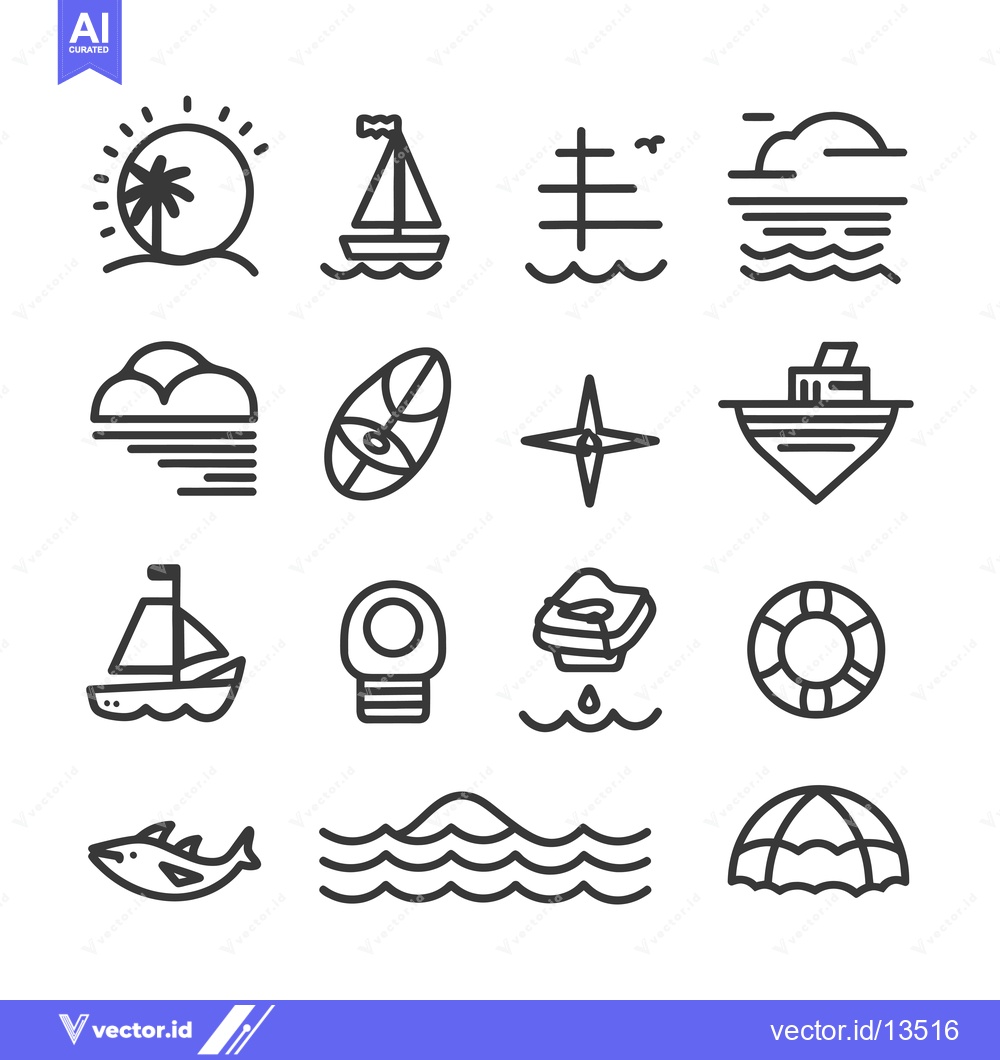 Premium Vector dari A Collection of Line Art Icons Representing Ocean and Sea Activities