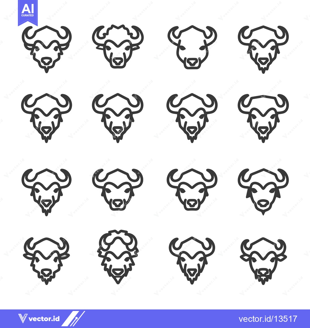 Premium Vector dari A Collection of  Line Art Illustrations Depicting Buffalo Heads