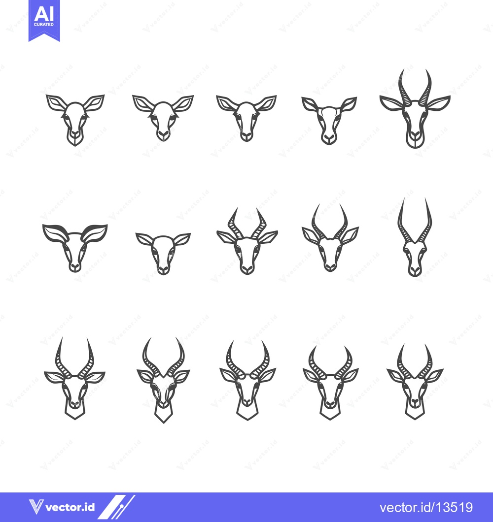 Premium Vector dari A Collection of Line Art Illustrations Depicting the Heads of Springbo