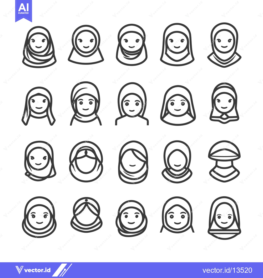 Premium Vector of A Collection of Line Art Illustrations Depicting Women Wearing Headsca