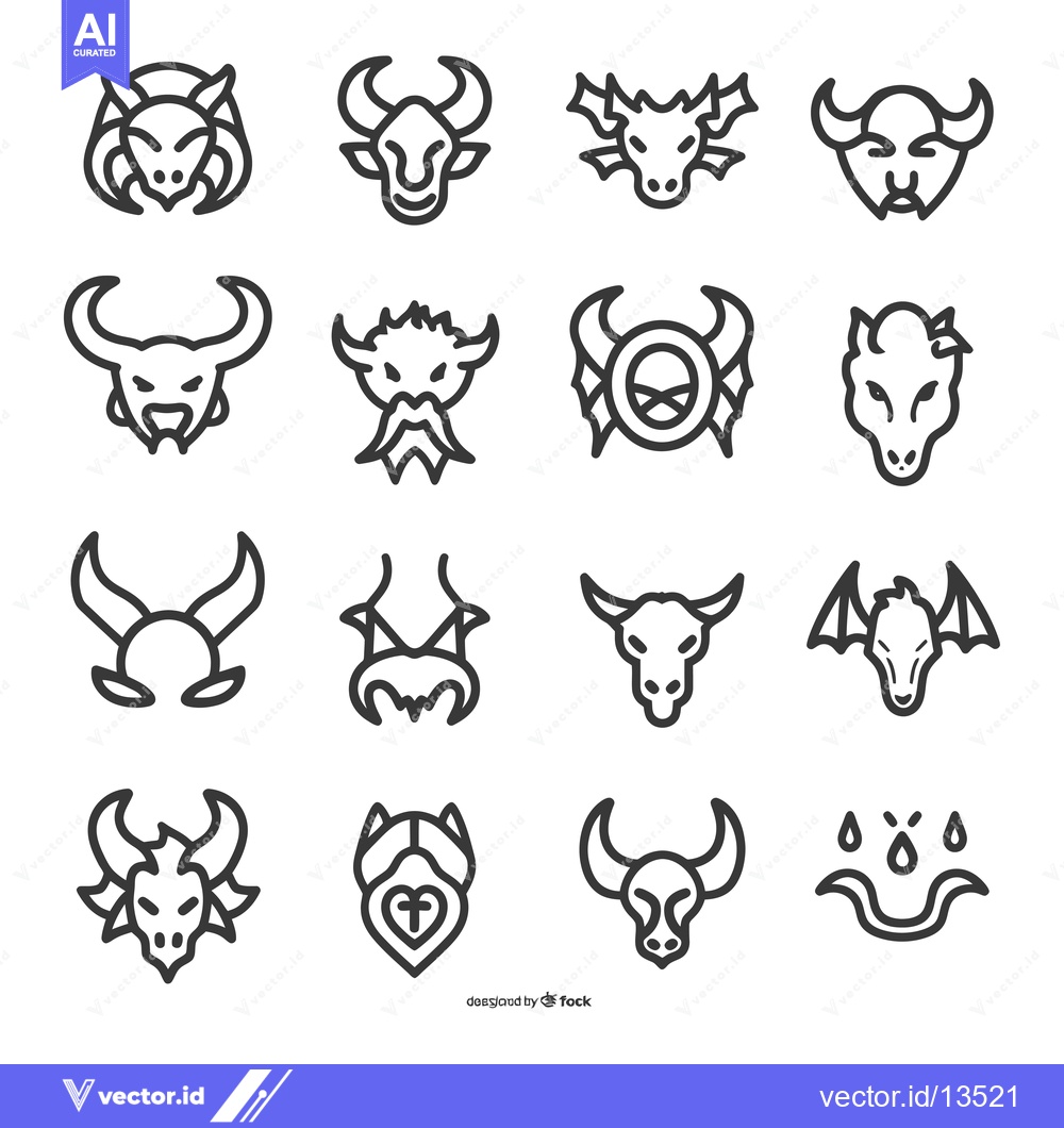 Premium Vector of A Collection of Line Art Illustrations Featuring Mythical Creatures an