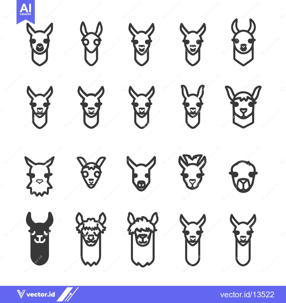 Premium Vector of A Collection of Line Art Llama Illustrations