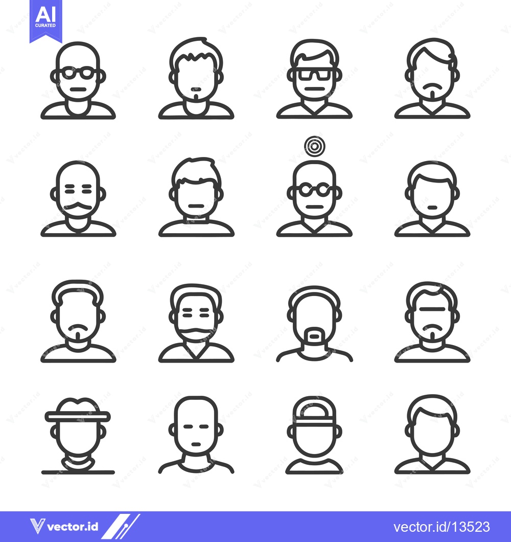 Premium Vector of A Collection of Line-Art Male Avatar Icons
