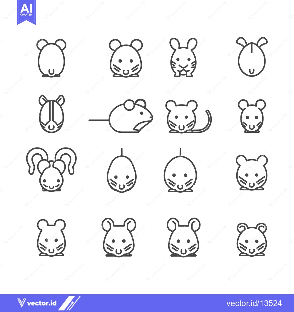 Premium Vector of A Collection of Line Art Mouse Icons in Various Poses