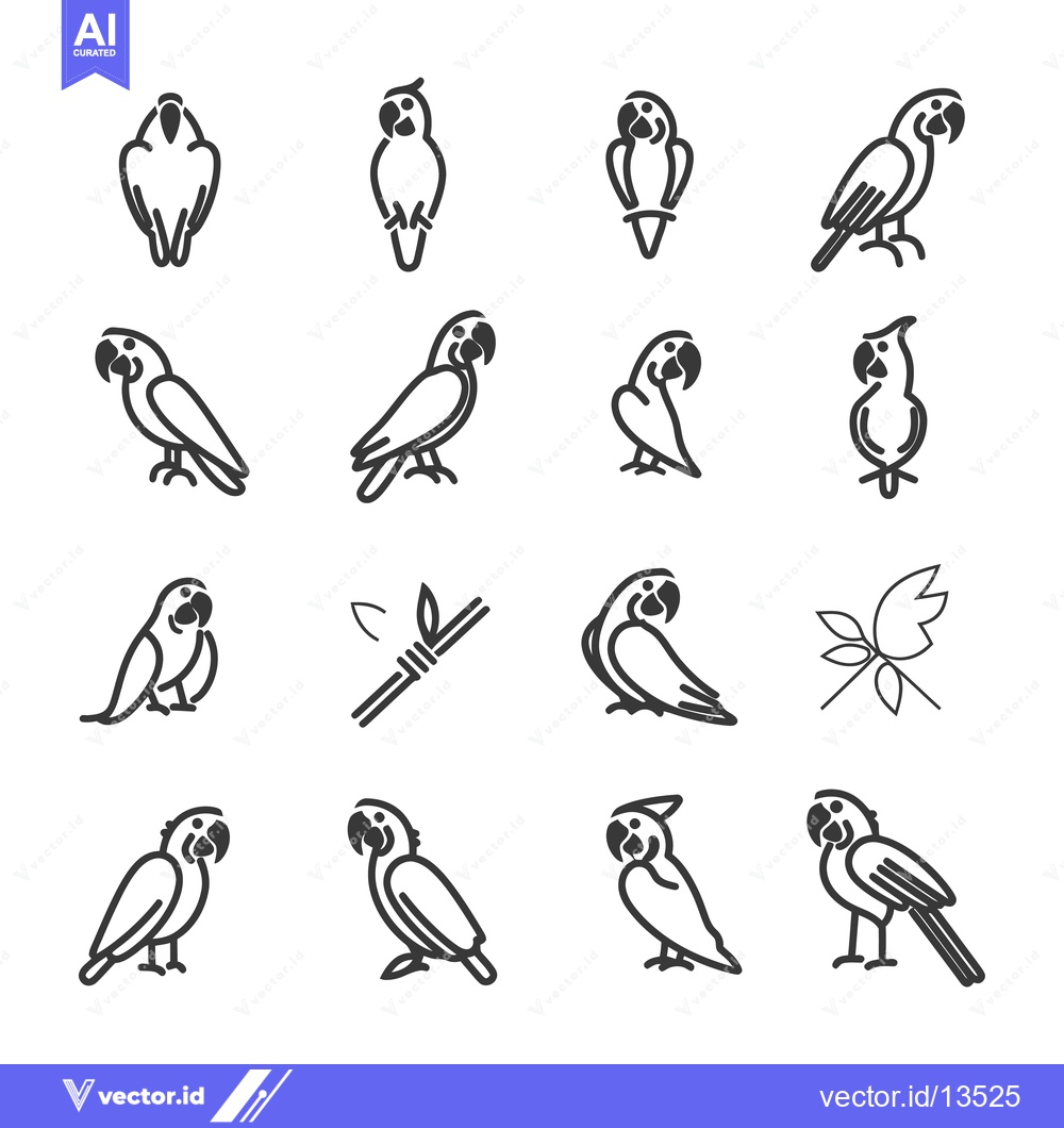 Premium Vector dari A Collection of Line Art Parrot Illustrations