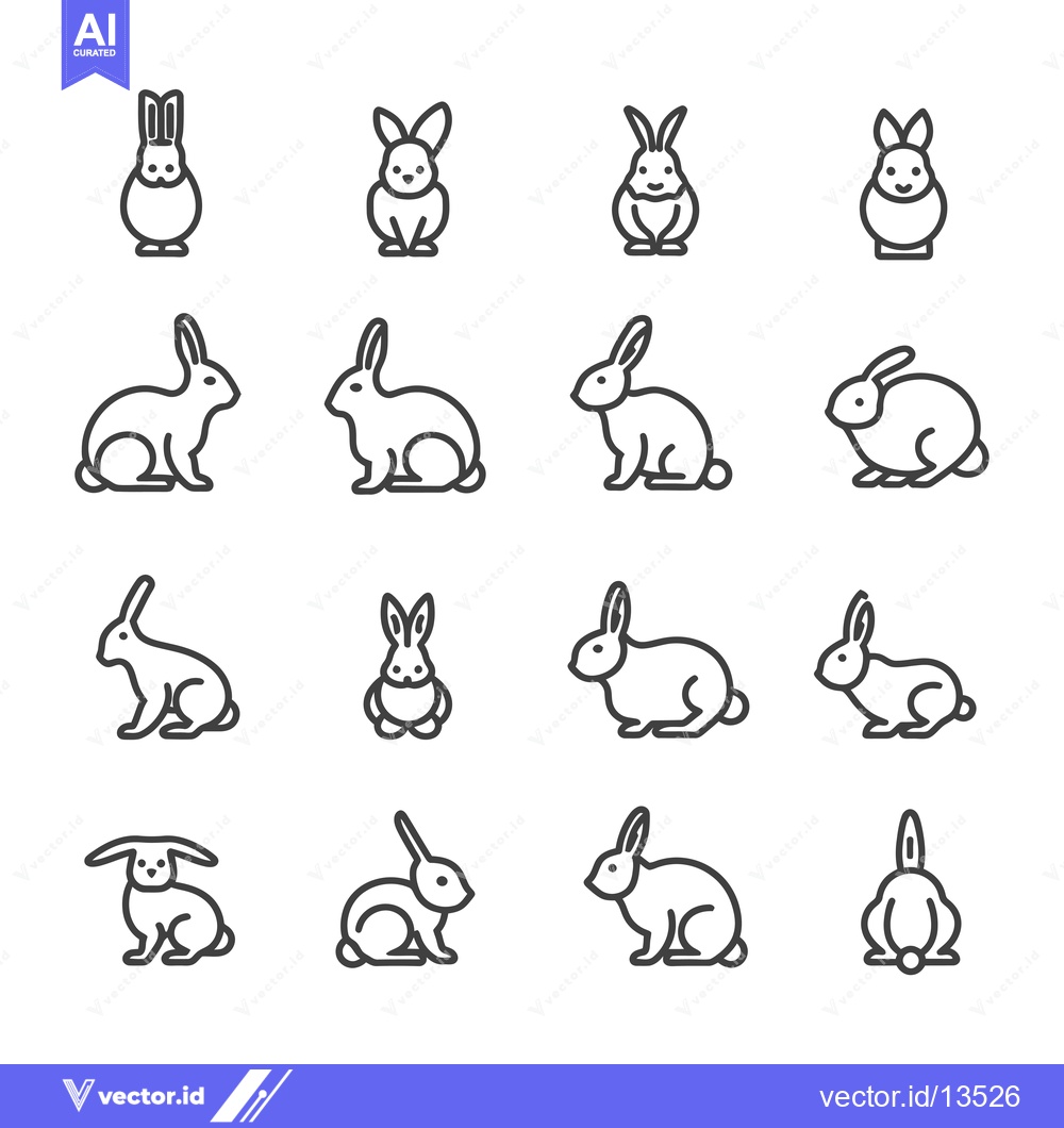 Premium Vector of A Collection of Line Art Rabbit Icons in Various Poses